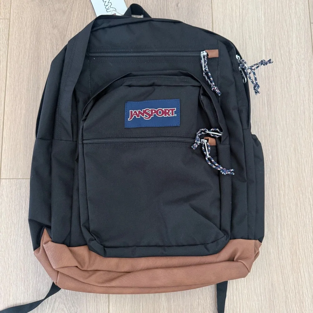 JanSport Cool Student Backpack Black Brown Laptop Sleeve JS0A2SDD008 NWT